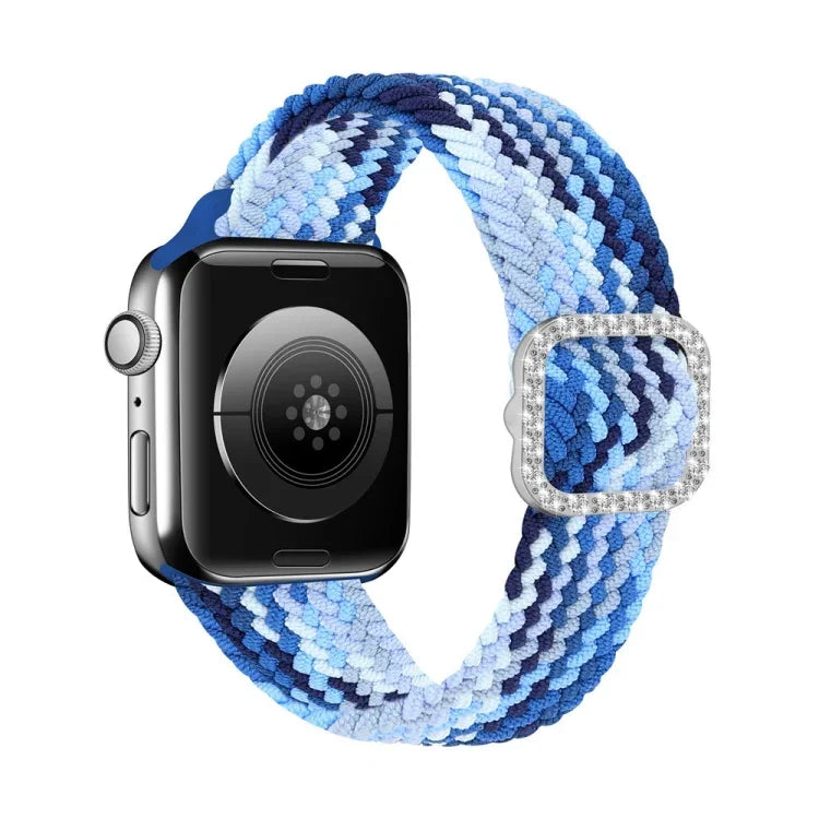 Adjustable Nylon Braided Elasticity Diamond Buckle Replacement Strap Watchband For Apple Watch Series, 7 & 6 & SE & 5 & 4 40mm/3 & 2 & 1 38mm, 7 & 6 & SE & 5 & 4 44mm/3 & 2 & 1 42mm
