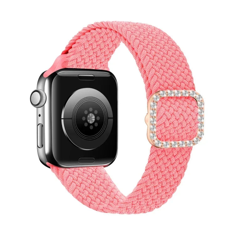 Adjustable Nylon Braided Elasticity Diamond Buckle Replacement Strap Watchband For Apple Watch Series, 7 & 6 & SE & 5 & 4 40mm/3 & 2 & 1 38mm, 7 & 6 & SE & 5 & 4 44mm/3 & 2 & 1 42mm