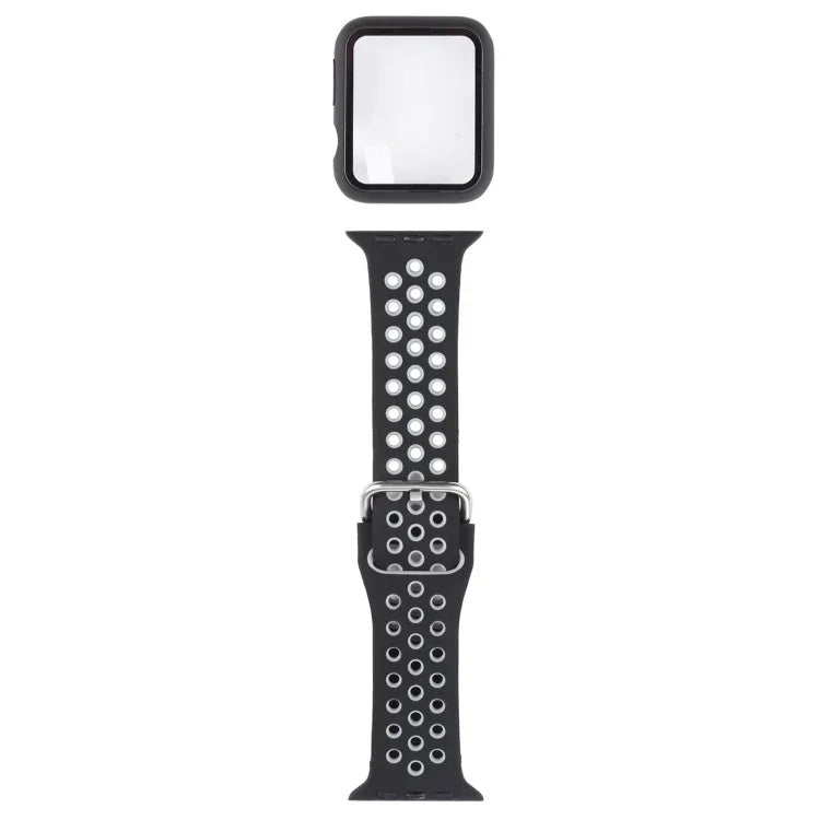 Silicone Replacement Strap Watchband + Protective Case with Screen Protector Set For Apple Watch Series, 3 & 2 & 1 42mm, For Apple Watch Series 6 / 5 / 4 / Watch SE 44mm