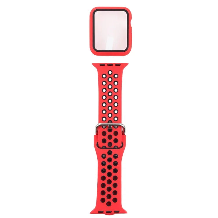 Silicone Replacement Strap Watchband + Protective Case with Screen Protector Set For Apple Watch Series, 3 & 2 & 1 42mm, For Apple Watch Series 6 / 5 / 4 / Watch SE 44mm
