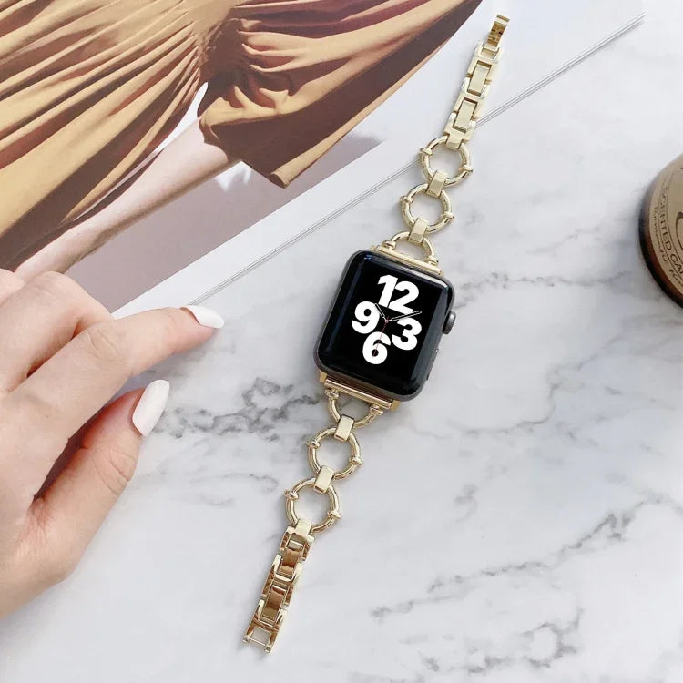O-shaped Chain Metal Replacement Strap Watchband For Apple Watch Series, 7 41mm/6&SE&5&4 40mm/3&2&1 38mm, 7 45mm/6&SE&5&4 44mm/3&2&1 42mm