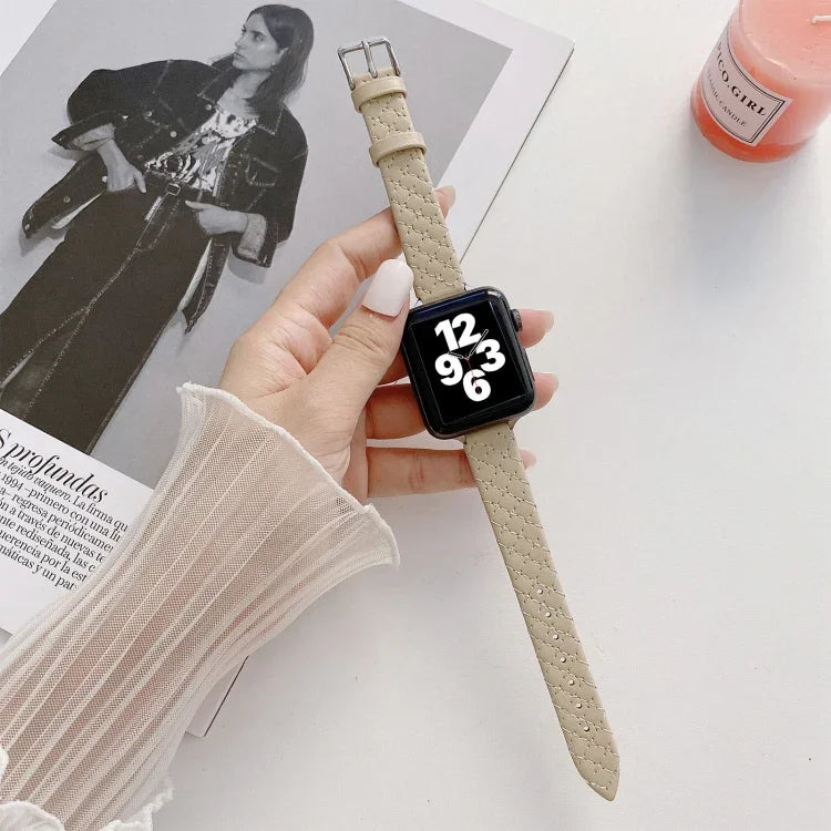 Checkered Leather Replacement Strap Watchband For Apple Watch Series, 7 41mm/6&SE&5&4 40mm/3&2&1 38mm, 7 45mm/6&SE&5&4 44mm/3&2&1 42mm