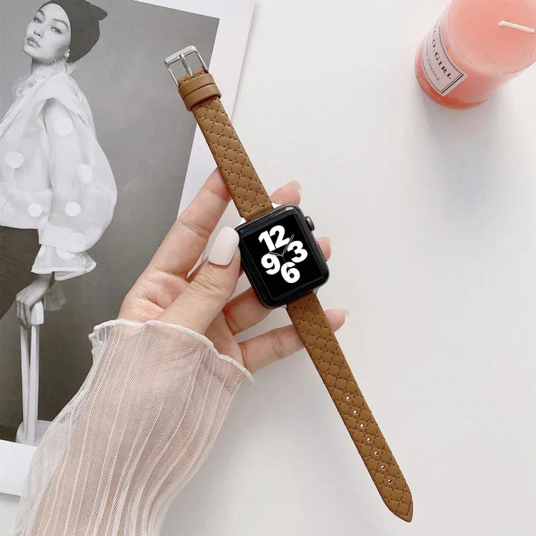 Checkered Leather Replacement Strap Watchband For Apple Watch Series, 7 41mm/6&SE&5&4 40mm/3&2&1 38mm, 7 45mm/6&SE&5&4 44mm/3&2&1 42mm