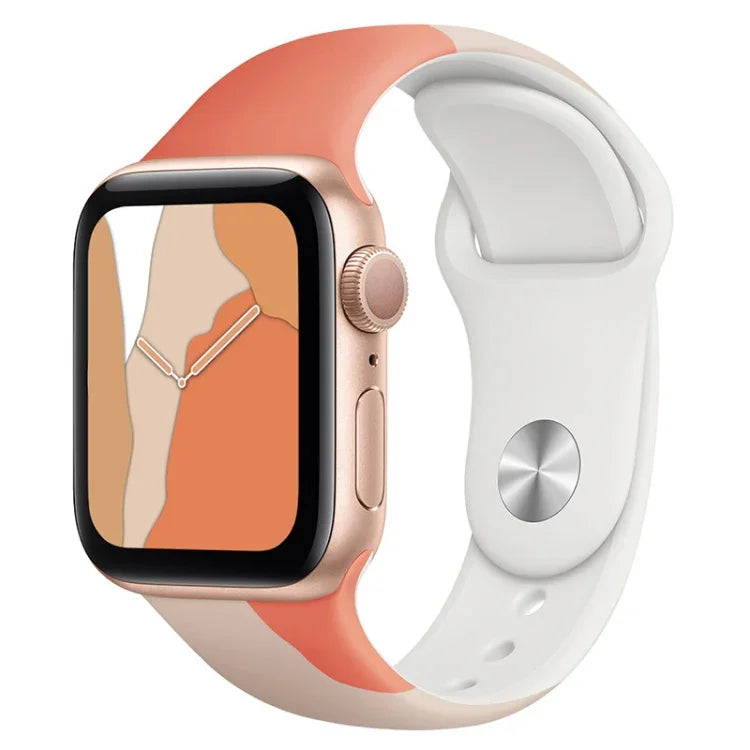 Morandi Series Contrast Color Silicone Replacement Watchband For Apple Watch Series, 7 41mm / 6&SE&5&4 40mm / 3&2&1 38mm, 7 45mm / 6&SE&5&4 44mm / 3&2&1 42mm