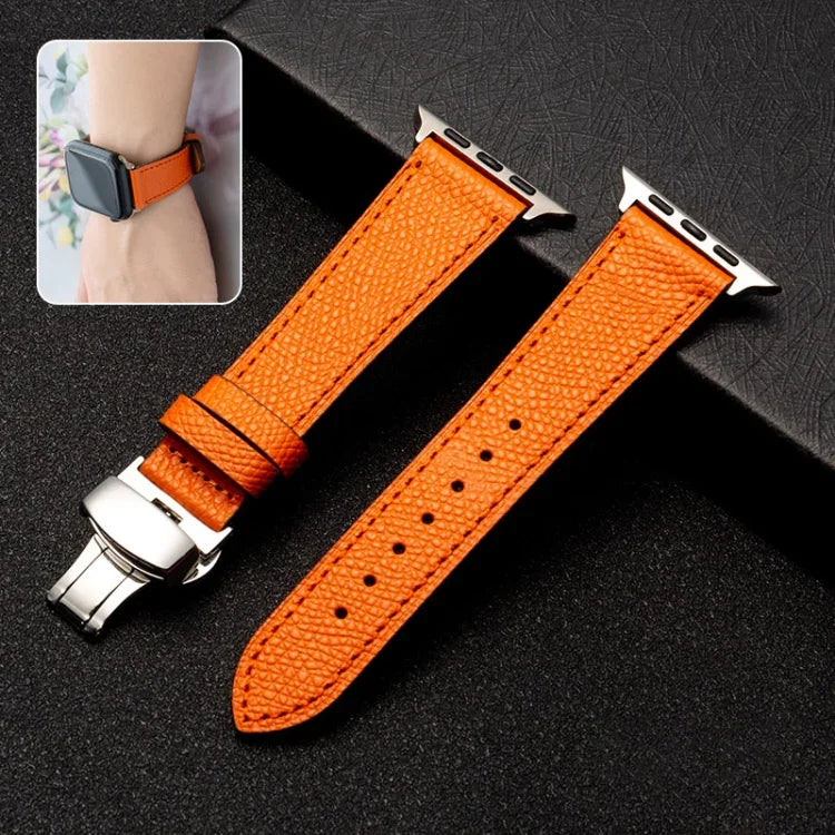 Butterfly Clasp Business Top Layer Cowhide Leather Strap Watchband, For Apple Watch Series 8&7 41mm / SE 2&6&SE&5&4 40mm / 3&2&1 38mm, For Apple Watch Series 6&SE&5&4 44mm / 3&2&1 42mm, For Apple Watch Series 6&SE& 5&4 40mm / 3 & 2 & 1 38mm