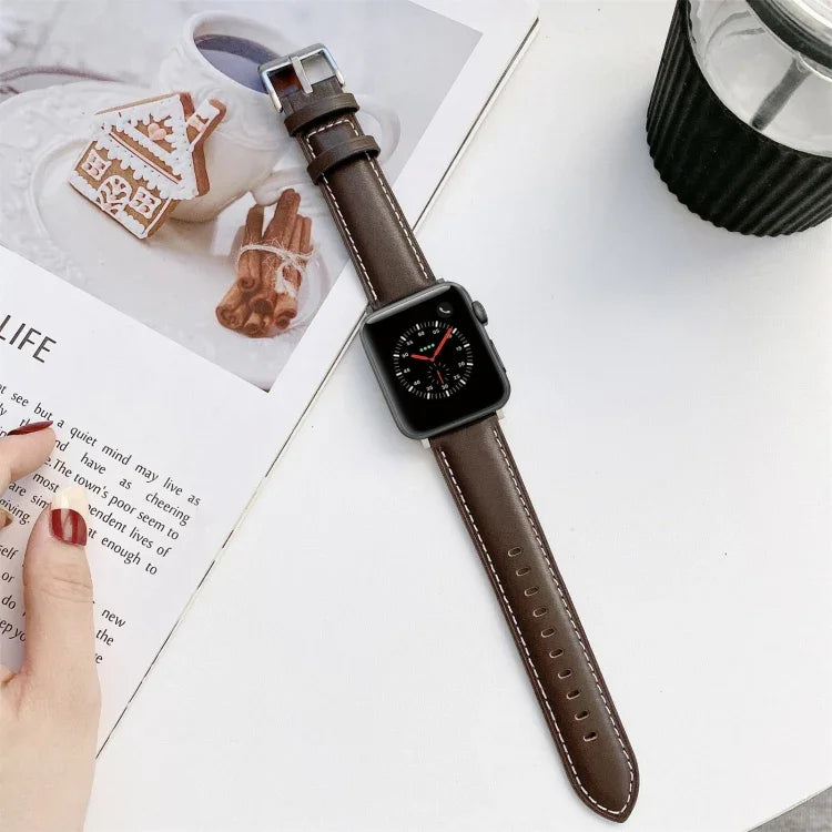 Sewing Leather Replacement Strap Watchband For Apple Watch Series, 7 41mm / 6&SE&5&4 40mm / 3&2&1 38mm, 7 45mm / 6&SE&5&4 44mm / 3&2&1 42mm