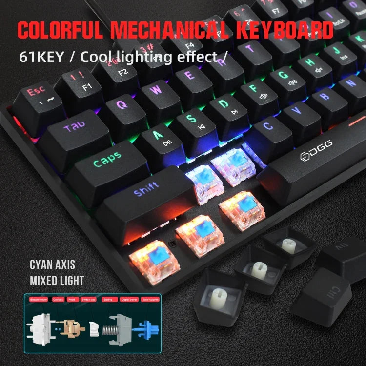 HXSJ V900 61 Keys Cool Lighting Effect Mechanical Wired Keyboard, Black, White