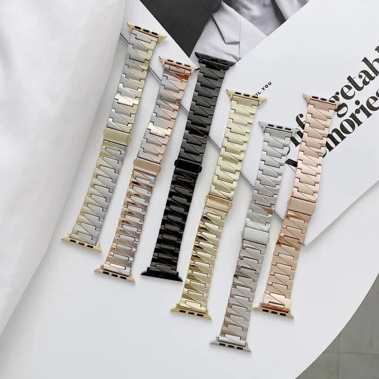 Lightning Shape Stainless Steel Replacement Watchband For Apple Watch Series, 7 41mm / 6&SE&5&4 40mm / 3&2&1 38mm, 7 45mm / 6&SE&5&4 44mm / 3&2&1 42mm
