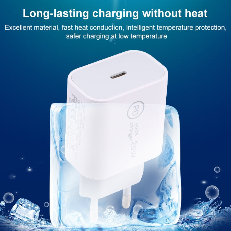 SDC-20W PD USB-C / Type-C Travel Charger + 1m 12W USB-C / Type-C to 8 Pin Data Cable Set,, EU Plug, US Plug
