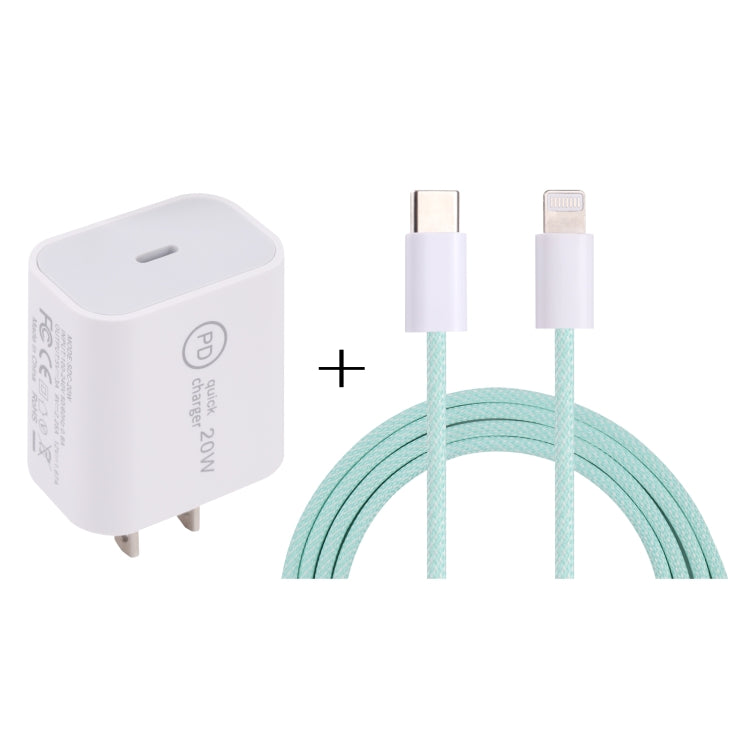 SDC-20W PD USB-C / Type-C Travel Charger + 1m 12W USB-C / Type-C to 8 Pin Data Cable Set,, EU Plug, US Plug