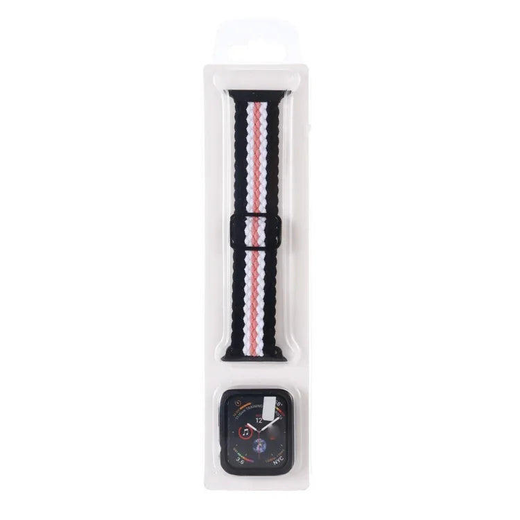 Adjustable Striped Woven Nylon Watchband + Watch Case Set For Apple Watch Series, 7 41mm/6&SE&5&4 40mm/3&2&1 38mm, 7 45mm/6&SE&5&4 44mm/3&2&1 42mm