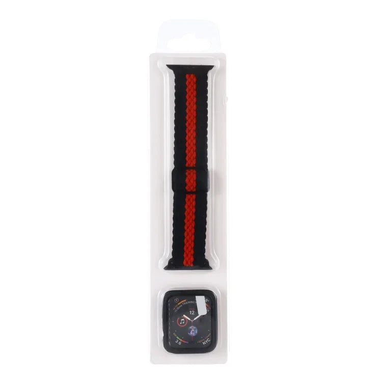 Adjustable Striped Woven Nylon Watchband + Watch Case Set For Apple Watch Series, 7 41mm/6&SE&5&4 40mm/3&2&1 38mm, 7 45mm/6&SE&5&4 44mm/3&2&1 42mm
