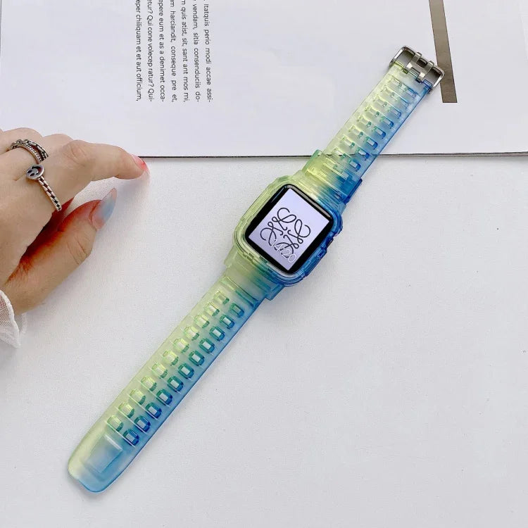 Jelly Gradient Transparent TPU Strap Watchband For Apple Watch Series, 7 41mm / 6&SE&5&4 40mm / 3&2&1 38mm, 7 45mm / 6&SE&5&4 44mm / 3&2&1 42mm