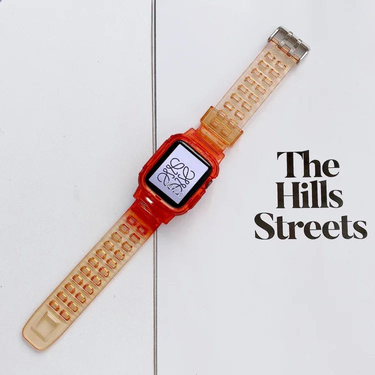 Jelly Gradient Transparent TPU Strap Watchband For Apple Watch Series, 7 41mm / 6&SE&5&4 40mm / 3&2&1 38mm, 7 45mm / 6&SE&5&4 44mm / 3&2&1 42mm