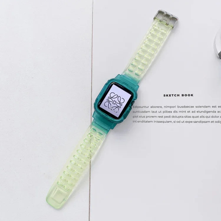 Jelly Gradient Transparent TPU Strap Watchband For Apple Watch Series, 7 41mm / 6&SE&5&4 40mm / 3&2&1 38mm, 7 45mm / 6&SE&5&4 44mm / 3&2&1 42mm