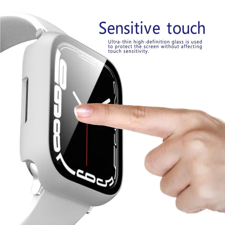 2 in 1 PC Frame + Tempered Glass Protector Case, For Apple Watch Series 9 / 8 / 7 41mm, For Apple Watch Series 8 / 7 45mm