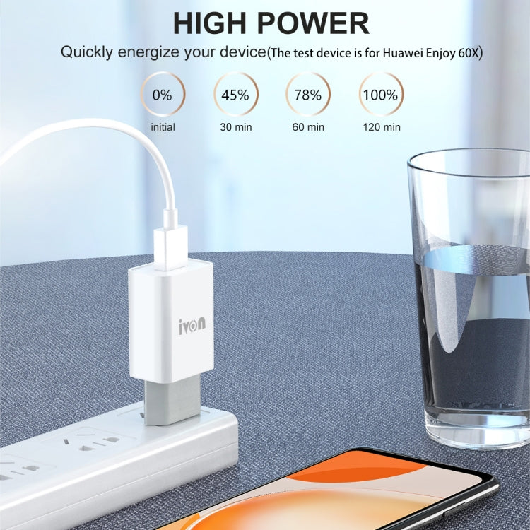IVON AD-33 2 in 1 2.1A Single USB Port Travel Charger + 1m USB to Micro USB Data Cable Set,, EU Plug, US Plug
