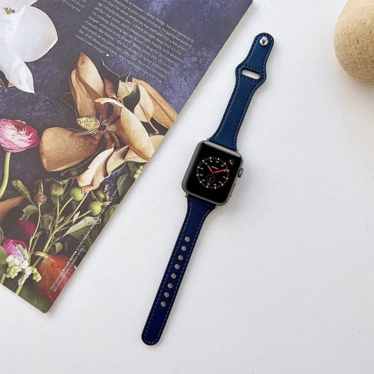 Flat Texture Leather Watchband For Apple Watch Series, 7 41mm / 6&SE&5&4 40mm / 3&2&1 38mm, 7 45mm / 6&SE&5&4 44mm / 3&2&1 42mm