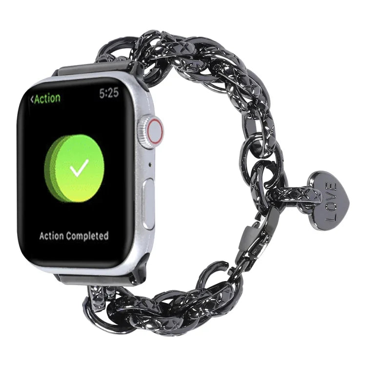 Stainless Steel Heart Pendant Watchband For Apple Watch Series, 7 41mm / 6&SE&5&4 40mm / 3&2&1 38mm, 7 45mm / 6&SE&5&4 44mm / 3&2&1 42mm