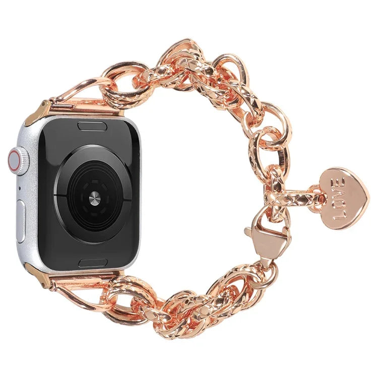 Stainless Steel Heart Pendant Watchband For Apple Watch Series, 7 41mm / 6&SE&5&4 40mm / 3&2&1 38mm, 7 45mm / 6&SE&5&4 44mm / 3&2&1 42mm