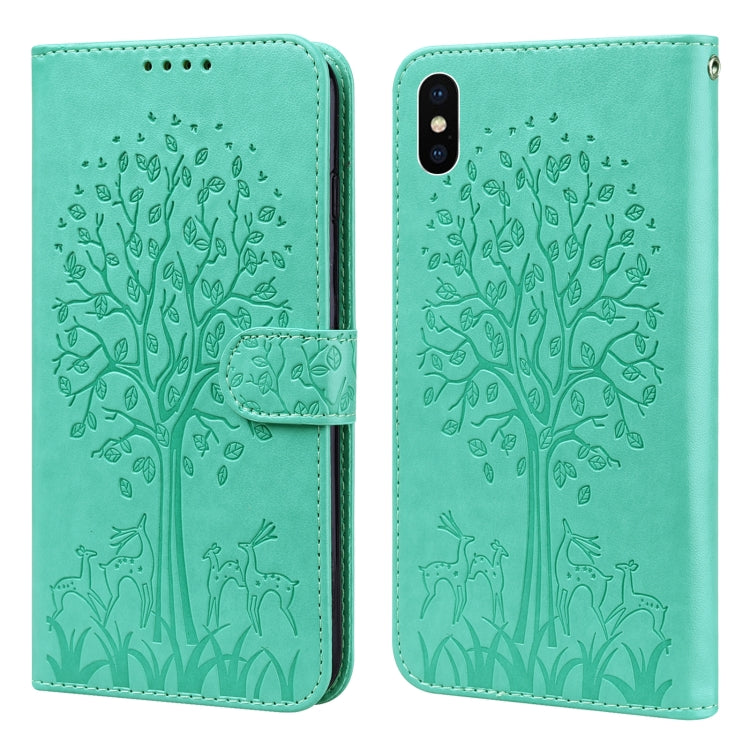 Tree & Deer Pattern Pressed Printing Horizontal Flip Leather Phone Case, For iPhone 13, For iPhone X / XS, For iPhone XR