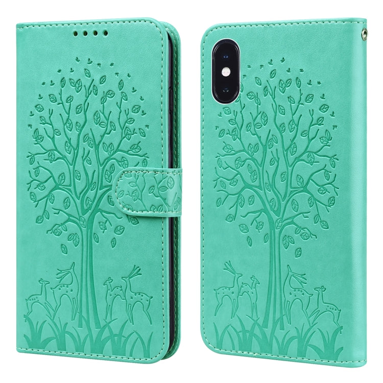 Tree & Deer Pattern Pressed Printing Horizontal Flip Leather Phone Case, For iPhone 13, For iPhone X / XS, For iPhone XR