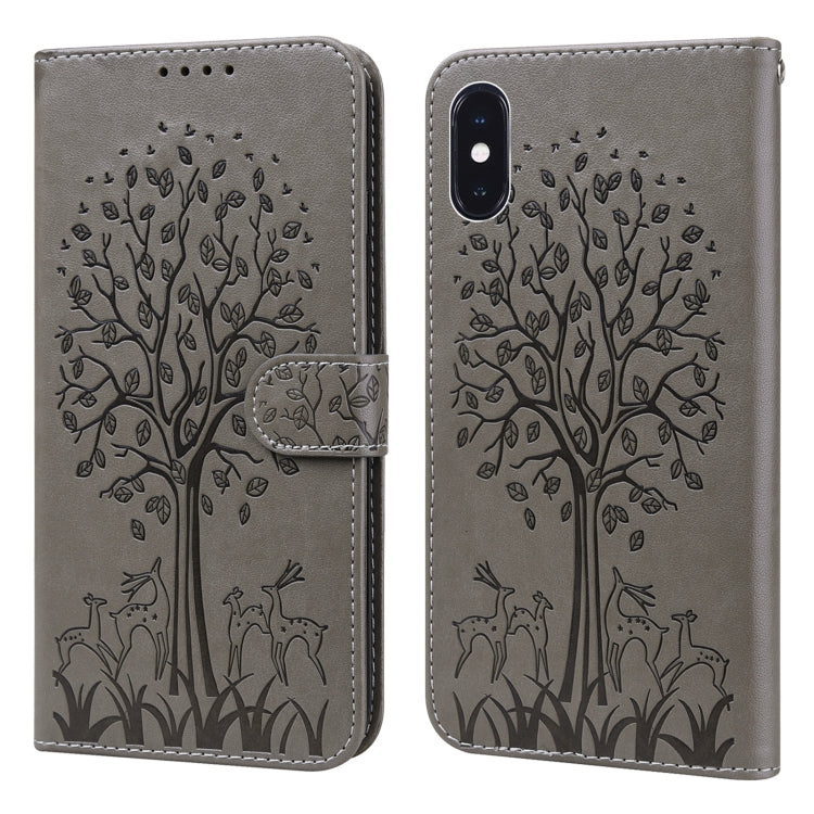Tree & Deer Pattern Pressed Printing Horizontal Flip Leather Phone Case, For iPhone 13, For iPhone X / XS, For iPhone XR