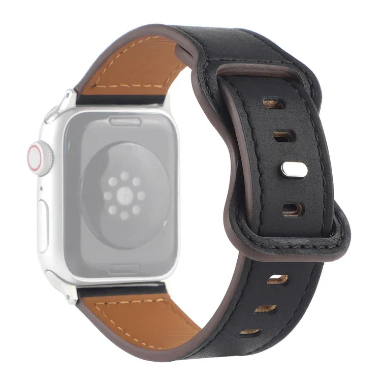 Crazy Horse Leather Butterfly Buckle Watchband For Apple Watch Series, 7 41mm / 6&SE&5&4 40mm / 3&2&1 38mm, 7 45mm / 6&SE&5&4 44mm / 3&2&1 42mm
