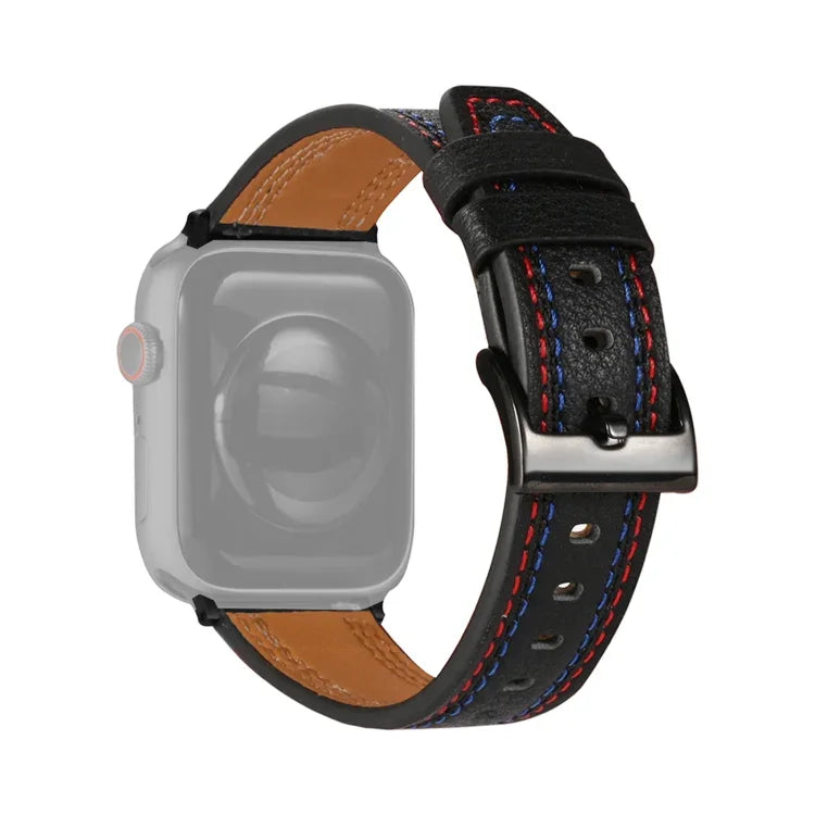 Three-line Leather Watchband For Apple Watch Series, 7 41mm / 6&SE&5&4 40mm / 3&2&1 38mm, 7 45mm / 6&SE&5&4 44mm / 3&2&1 42mm