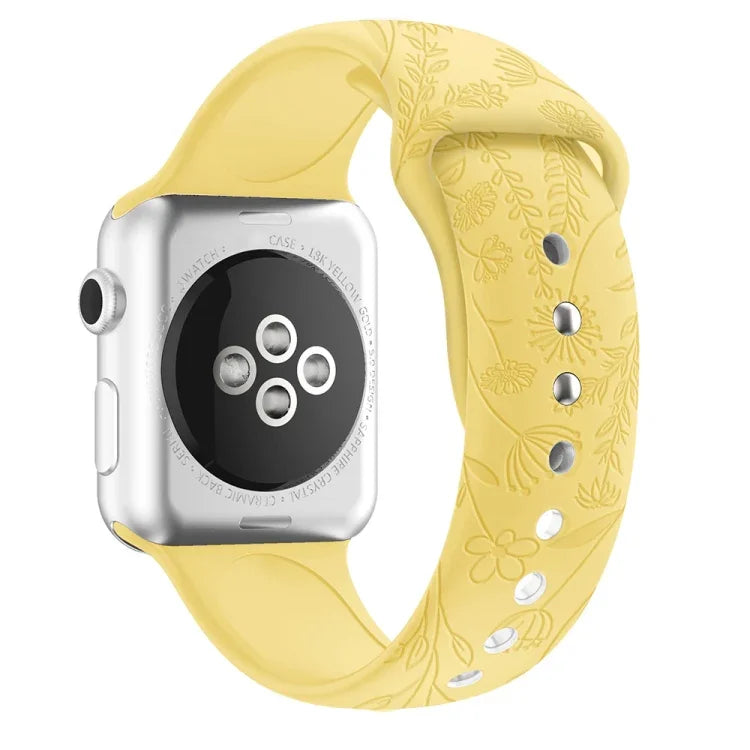 Butterflies Love Flower Embossing Silicone Watchband For Apple Watch Series, 7 41mm / 6&SE&5&4 40mm / 3&2&1 38mm