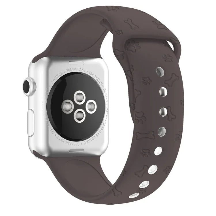 Dog Paw Embossing Silicone Watchband For Apple Watch Series, 7 41mm / 6&SE&5&4 40mm / 3&2&1 38mm, 7 45mm / 6&SE&5&4 44mm / 3&2&1 42mm