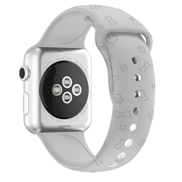 Dog Paw Embossing Silicone Watchband For Apple Watch Series, 7 41mm / 6&SE&5&4 40mm / 3&2&1 38mm, 7 45mm / 6&SE&5&4 44mm / 3&2&1 42mm