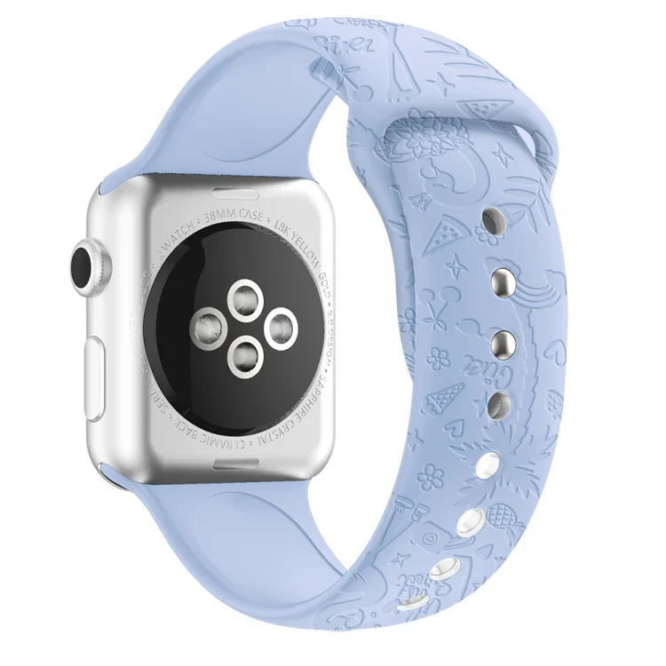 Flamingo Embossing Silicone Watchband For Apple Watch Series, 7 41mm / 6&SE&5&4 40mm / 3&2&1 38mm, 7 45mm / 6&SE&5&4 44mm / 3&2&1 42mm