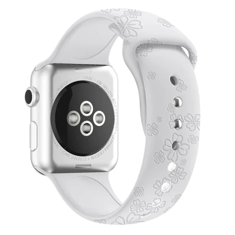 Four-leaf Clover Embossing Silicone Watchband For Apple Watch Series, 7 45mm / 6&SE&5&4 44mm / 3&2&1 42mm, 7 41mm / 6&SE&5&4 40mm / 3&2&1 38mm
