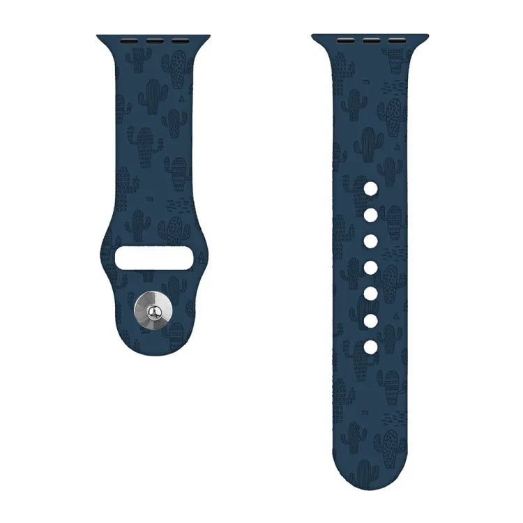 Cactus Embossing Silicone Watchband For Apple Watch Series, 7 41mm / 6&SE&5&4 40mm / 3&2&1 38mm, 7 45mm / 6&SE&5&4 44mm / 3&2&1 42mm