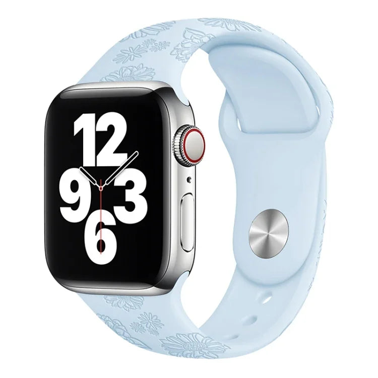 Sunflower Embossing Silicone Watchband For Apple Watch Series, 7 41mm / 6&SE&5&4 40mm / 3&2&1 38mm, 7 45mm / 6&SE&5&4 44mm / 3&2&1 42mm