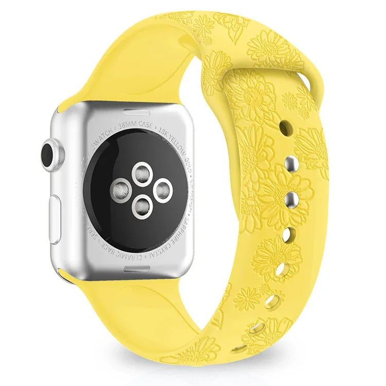 Sunflower Embossing Silicone Watchband For Apple Watch Series, 7 41mm / 6&SE&5&4 40mm / 3&2&1 38mm, 7 45mm / 6&SE&5&4 44mm / 3&2&1 42mm