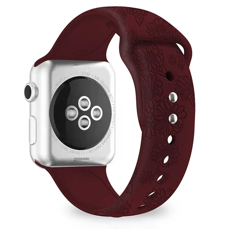 Sunflower Embossing Silicone Watchband For Apple Watch Series, 7 41mm / 6&SE&5&4 40mm / 3&2&1 38mm, 7 45mm / 6&SE&5&4 44mm / 3&2&1 42mm