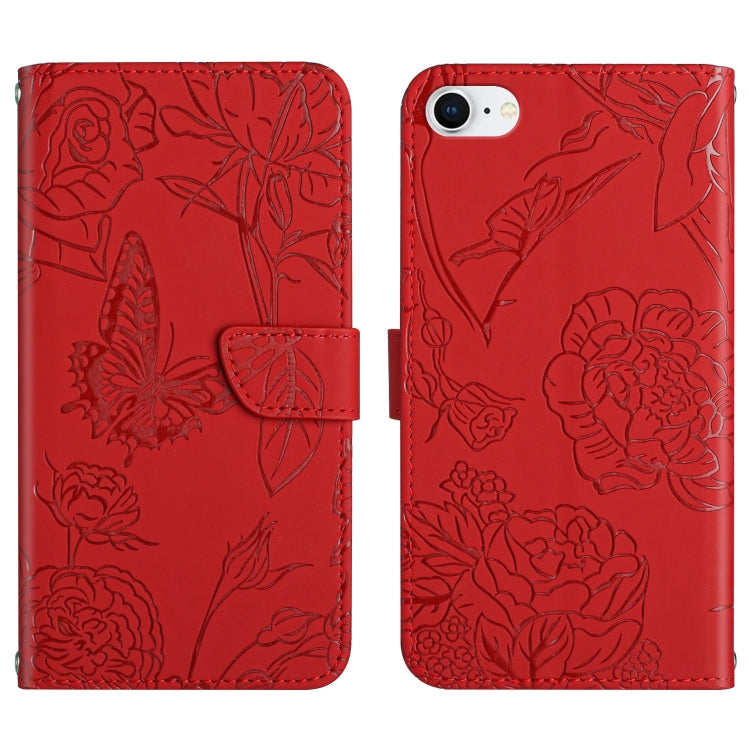 Skin Feel Butterfly Peony Embossed Leather Phone Case, For iPhone SE 2022 / SE 2020 / 8 / 7, For iPhone 8 Plus / 7 Plus, For iPhone 11, For iPhone 11 Pro, For iPhone 11 Pro Max, For iPhone 12, For iPhone 12 mini, For iPhone 12 Pro, For iPhone 12 Pro Max