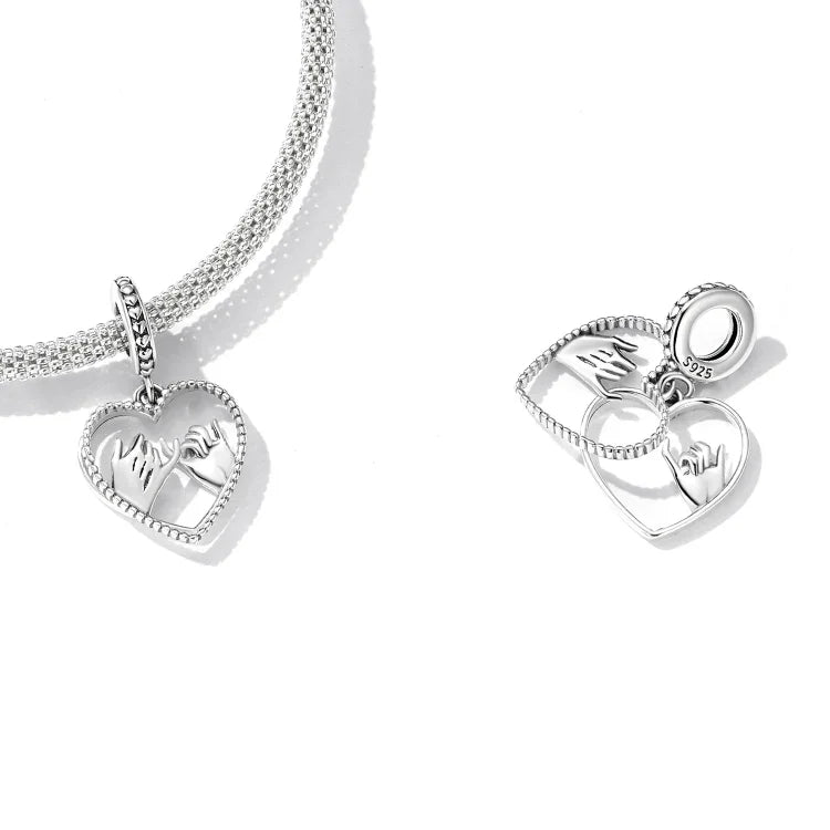 S925 Sterling Silver Silver Heart Hand In Hand Pendant DIY Bracelet Necklace Accessories, Hand In Hand