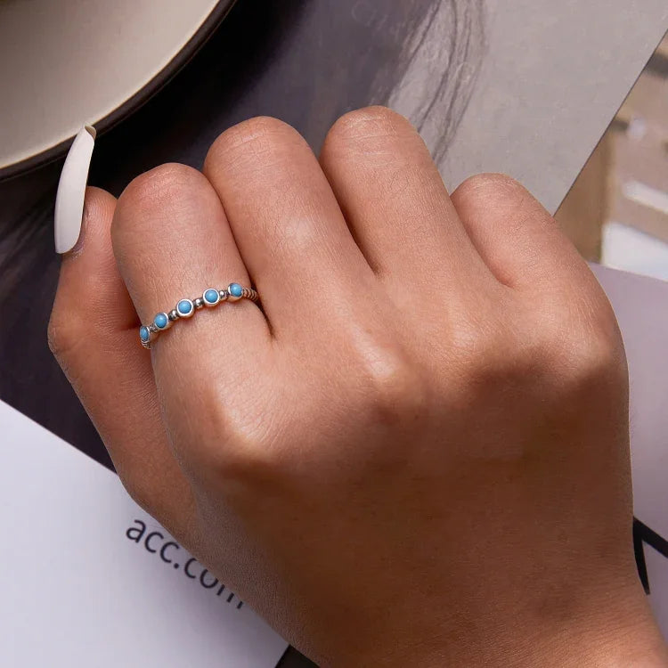 S925 Sterling Silver Turquoise Twist Women Open Ring, Turquoise Twist