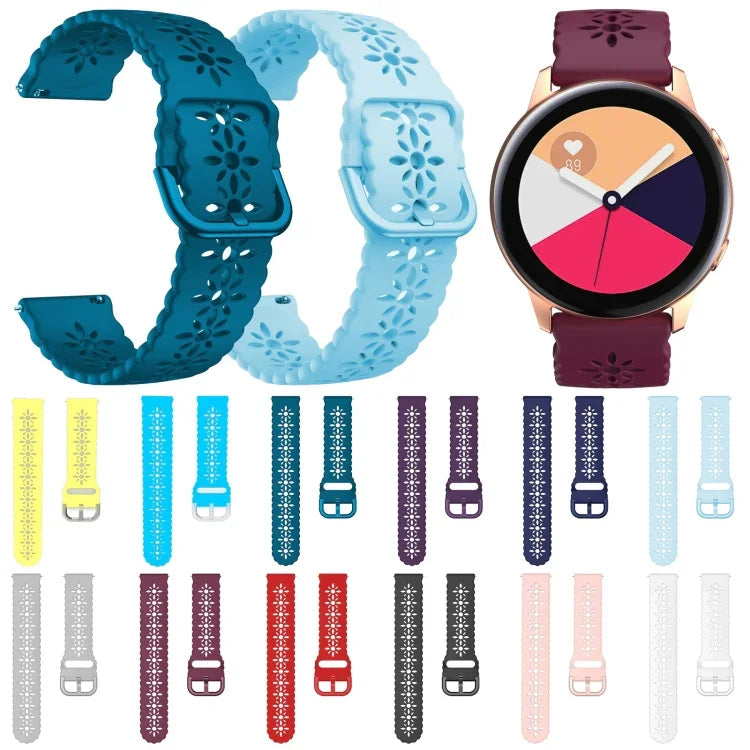 Plum Blossom Hollowed Silicone Watch Band, For Samsung Galaxy Watch4 40/44mm, For Samsung Galaxy Watch4 Classic 42/46mm