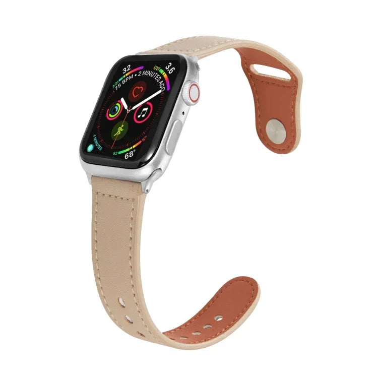 Nail Silver Buckle Leather Watch Band For Apple Watch Series, 7 41mm / 6&SE&5&4 40mm / 3&2&1 38mm, 7 45mm / 6&SE&5&4 44mm / 3&2&1 42mm
