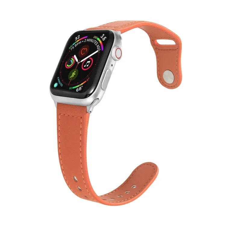 Nail Silver Buckle Leather Watch Band For Apple Watch Series, 7 41mm / 6&SE&5&4 40mm / 3&2&1 38mm, 7 45mm / 6&SE&5&4 44mm / 3&2&1 42mm