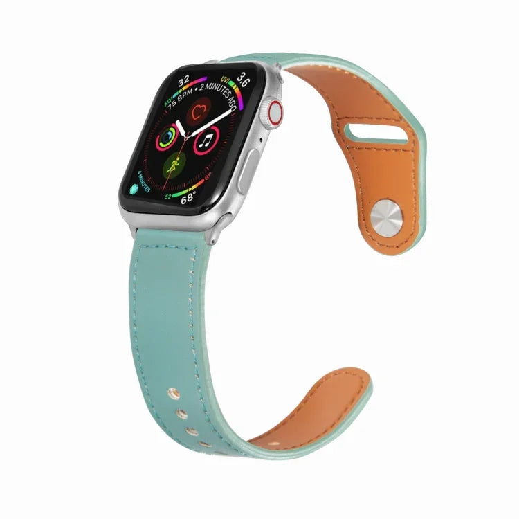 Nail Silver Buckle Leather Watch Band For Apple Watch Series, 7 41mm / 6&SE&5&4 40mm / 3&2&1 38mm, 7 45mm / 6&SE&5&4 44mm / 3&2&1 42mm
