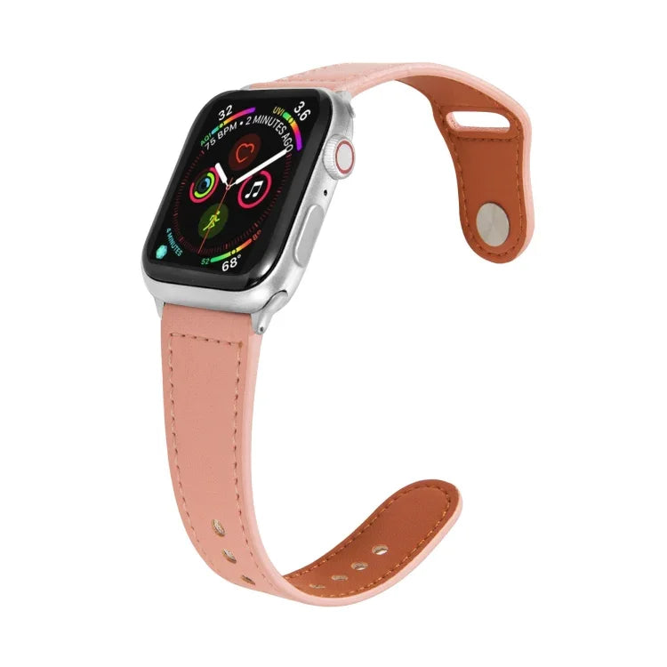 Nail Silver Buckle Leather Watch Band For Apple Watch Series, 7 41mm / 6&SE&5&4 40mm / 3&2&1 38mm, 7 45mm / 6&SE&5&4 44mm / 3&2&1 42mm