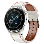 Sewing Thread Genuine Leather Watch Band, For Samsung Galaxy Watch 3 45mm, For Huawei Watch GT 3 46mm