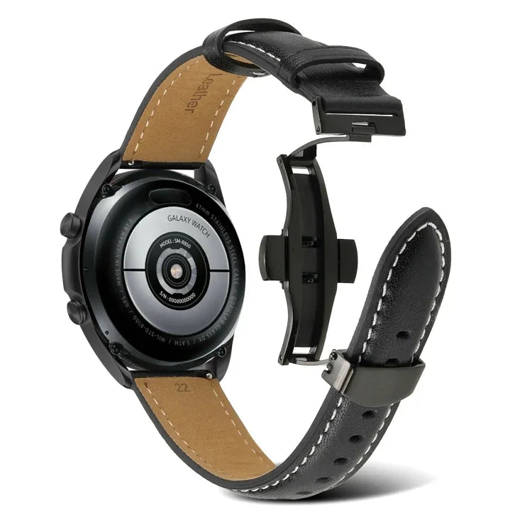 Butterfly Buckle Stitching Genuine Leather Watch Band, For Samsung Galaxy Watch4 20mm, For Huawei Watch GT 3 Pro 22mm