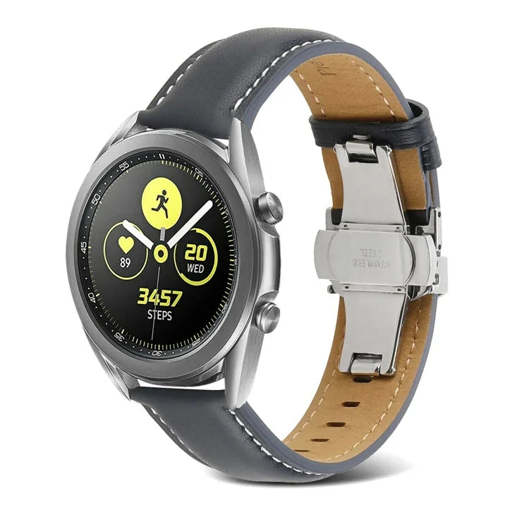 Butterfly Buckle Stitching Genuine Leather Watch Band, For Samsung Galaxy Watch4 20mm, For Huawei Watch GT 3 Pro 22mm