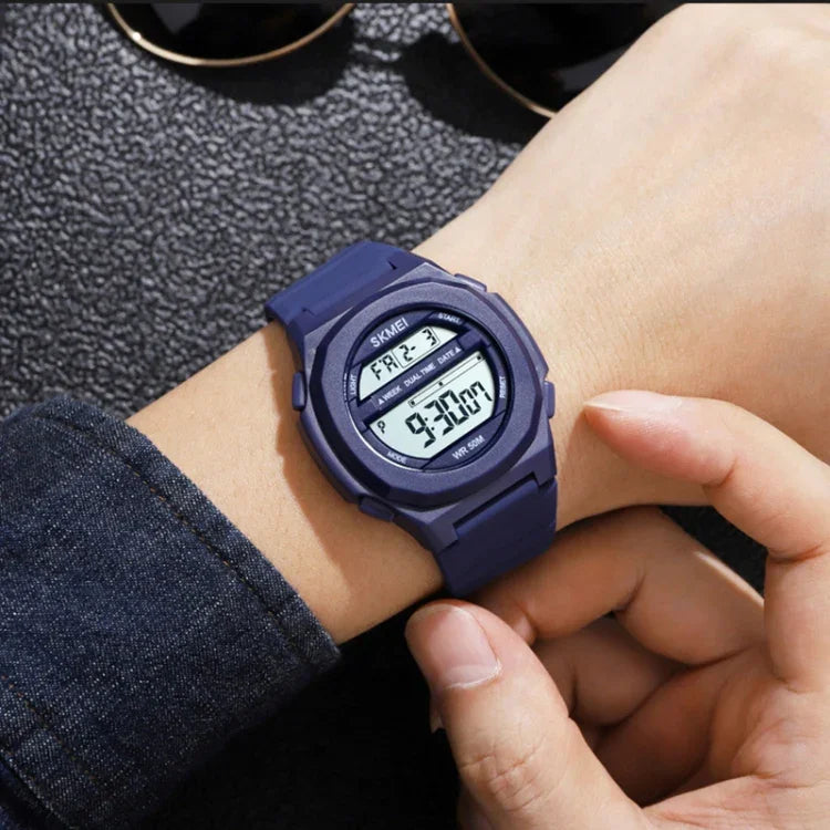 SKMEI 1821 Stainless Steel Buckle Silicone Strap Electronic Watch
